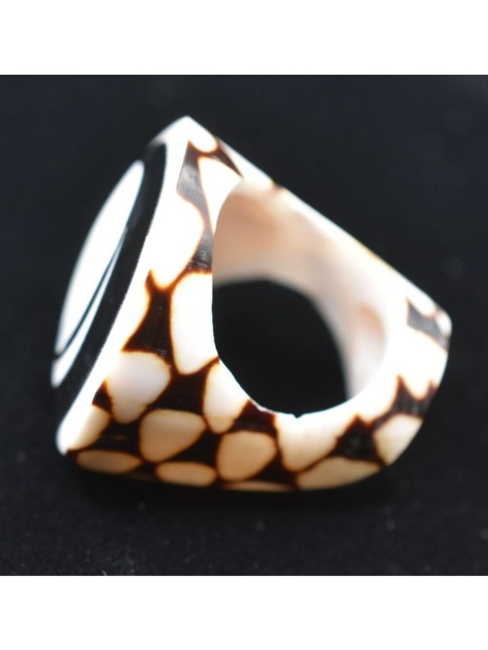 Handmade Spiral Shell Ring With Natural Brown & White Patterns - Unique Vintage